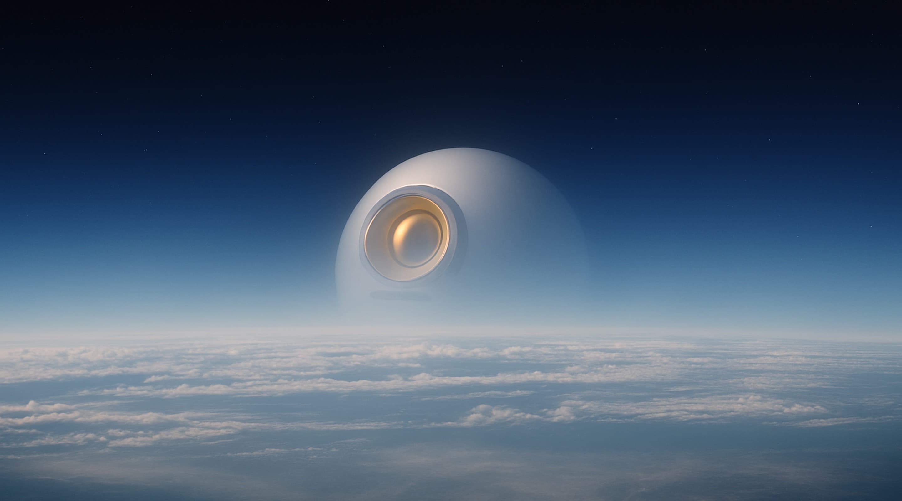 Glowing orb emerging above the clouds